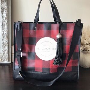 Coach Dempsey Tote Bag 40 With Buffalo Plaid Print And Coach Patch